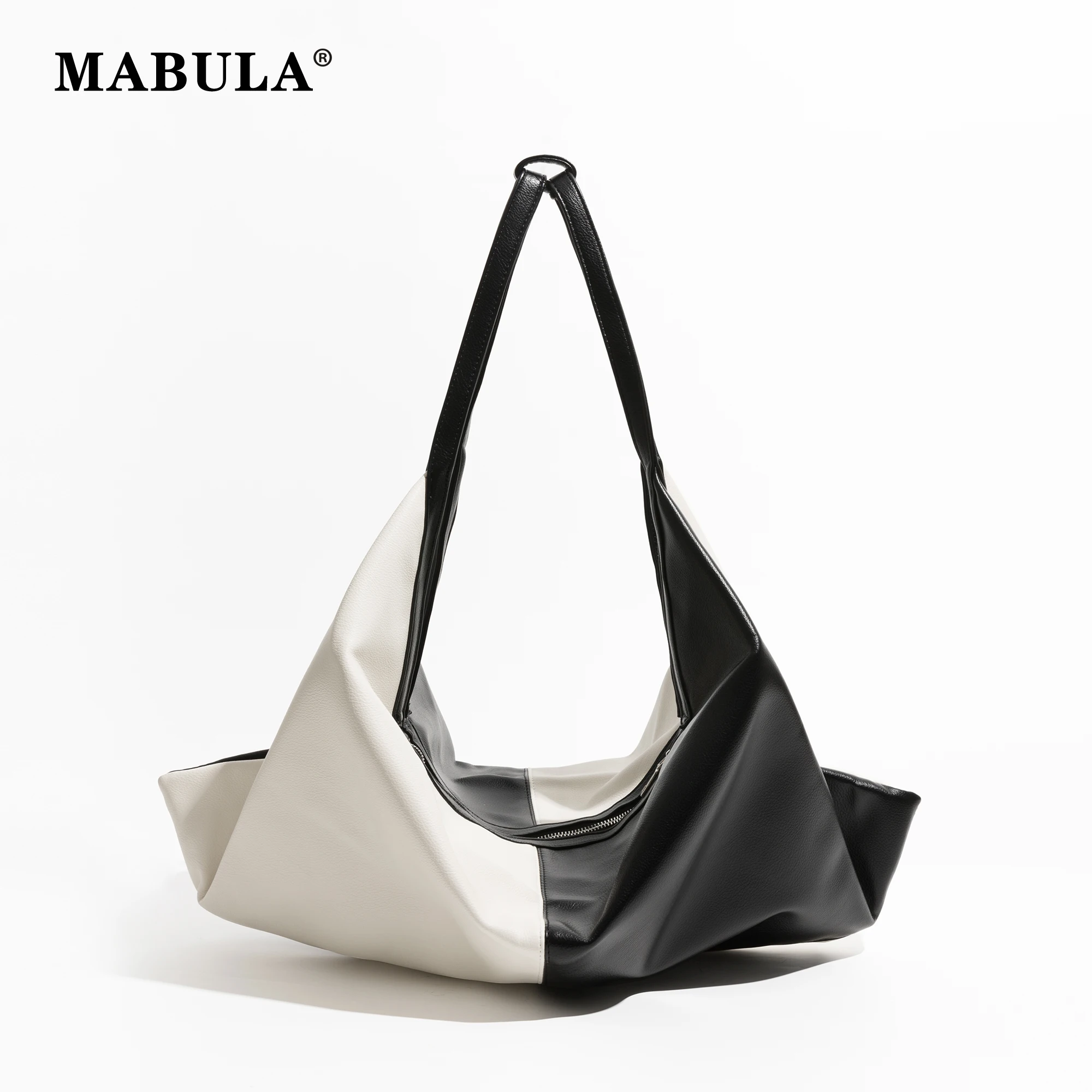 

MABULA Black and White Women's Sling Shoulder Bag Vintage Unique Dumpling Leather Hobo Purse Designer Big Handbag