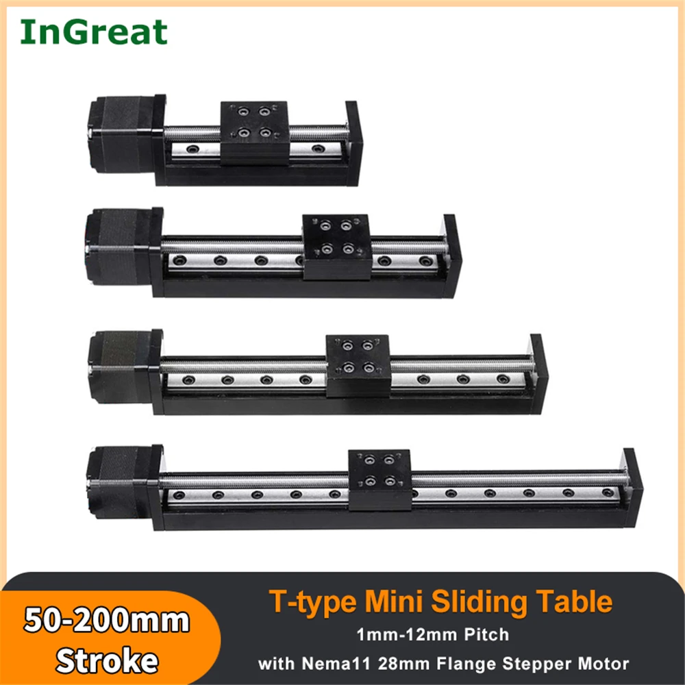 CNC 3D Printer Linear Rail Guide T-type Mini Actuator 50mm 100mm 150mm 200mm Stroke Sliding Table &amp Nema11 Stepper Motor |