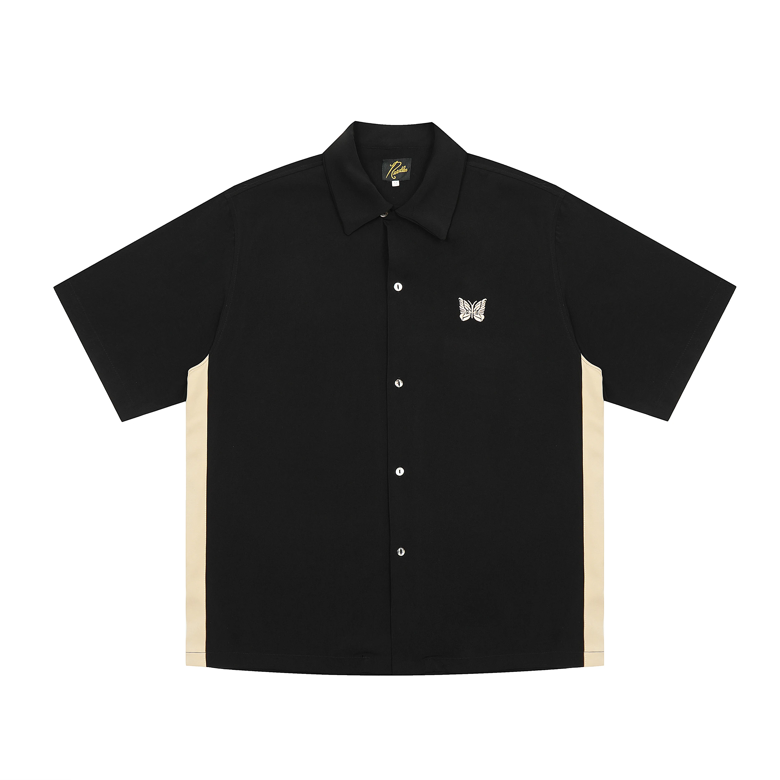 2023 Summer Mixed Black Yellow Seam Cut Needles Shirts Men Women 1:1 AWGE Loose Tops Butterfly Short Sleeve Work Blouse
