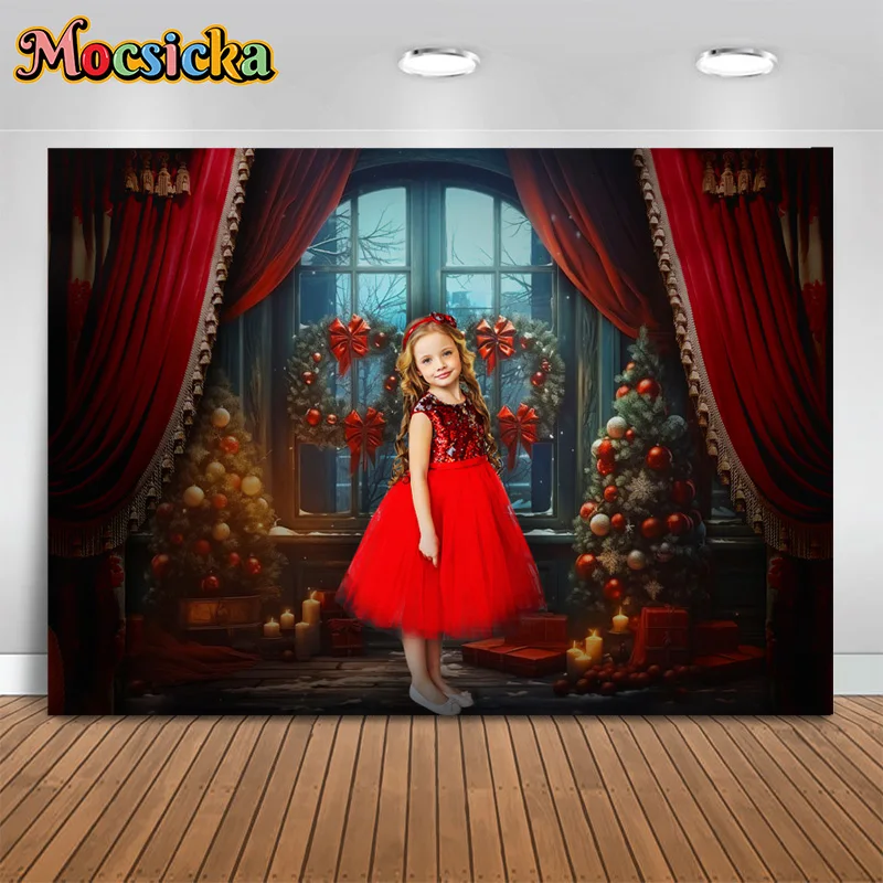 

Mocsicka Photography Background Wreath Xmas Tree Decor Birthday Party Kids Portrait Family Portrait Backdrop Banner Studio