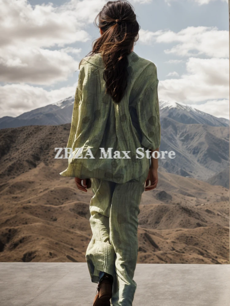 Zbza Женская Жаккардовая Рубашка Большого Размера И Комплект Широких Брюк С