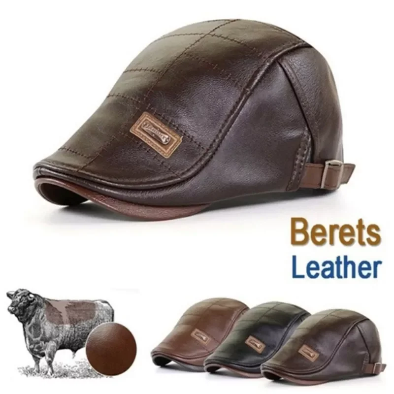 

Men Berets Hat Leather Flat Cap Warm Autumn Winter Male Adjustable High Quality Pu Leather Gatsby Mens Retro Beret Caps