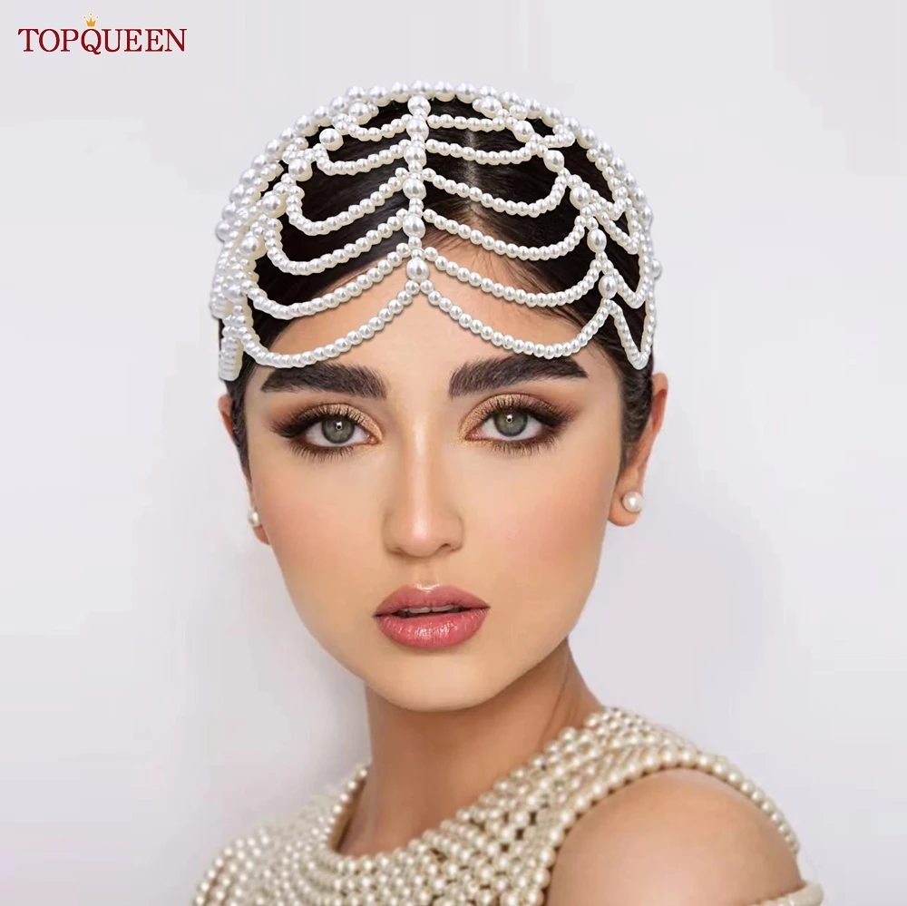 TOPQUEEN SA01 Elegant Pearls Hair Bands Accessories Headdress Luxury Bridal Crown Women Jewelry Hoop Daily Tassel Hairwear