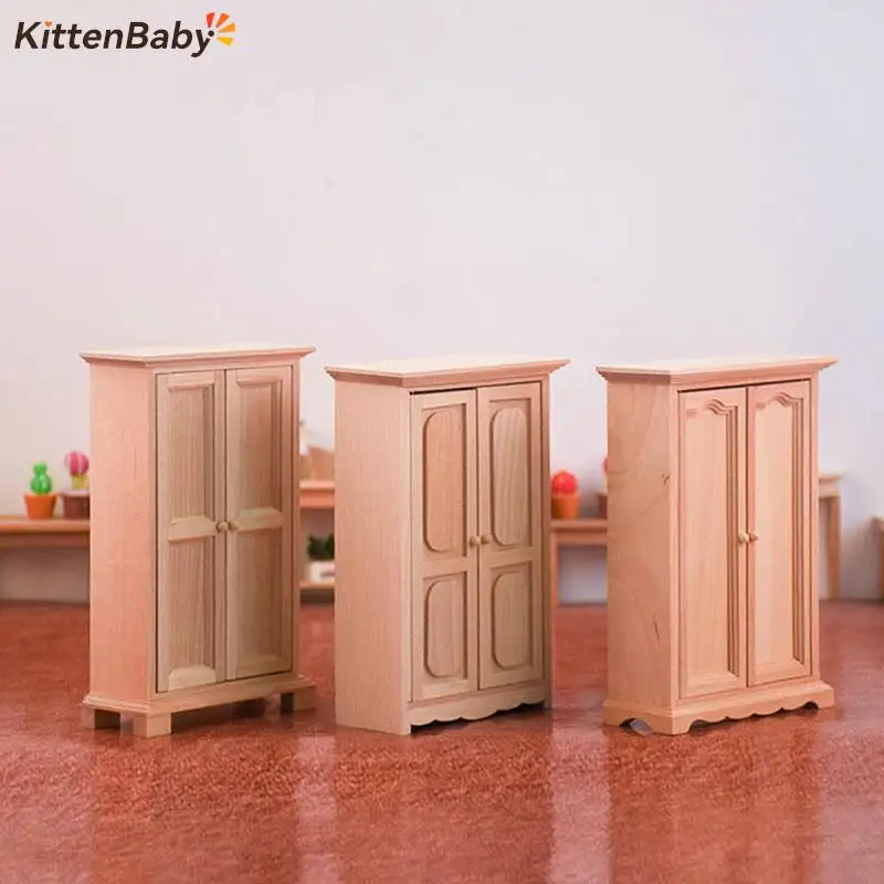 

1Pcs 1:12 Dollhouse Miniature Double Doors Wardrobe Lockers Standing Cabinet Storage Cabinet Bedroom Furniture Model Decor