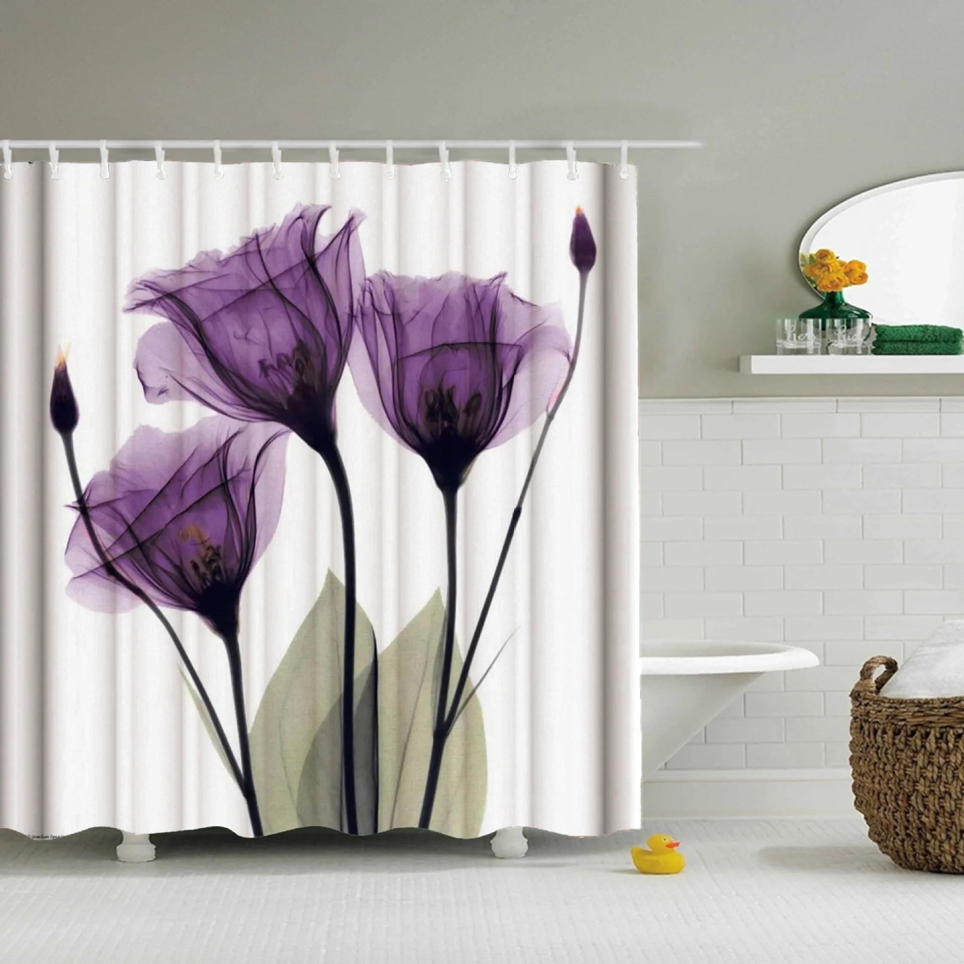 

Floral Set Waterproof Bathroom Shower Curtain With Hook Green Plant Anti-Slip Carpet Polyester Soft Fabric Toilet Cover Cover