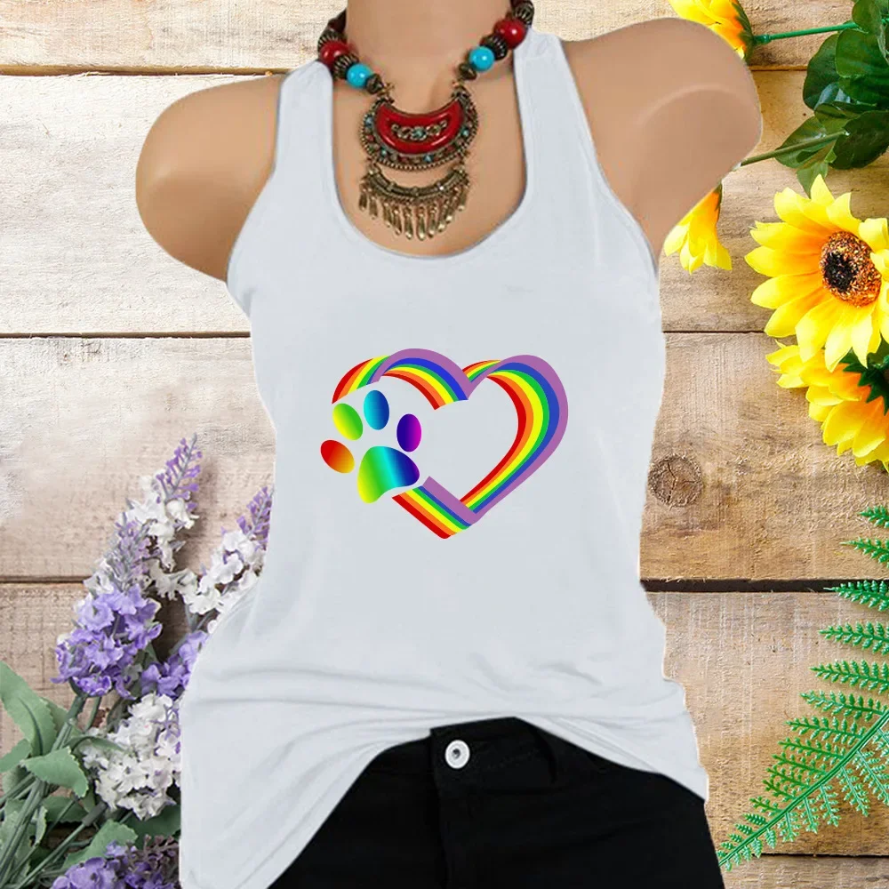Весенняя трансграничная женская футболка 2020 собачья лапа радужное сердце узор с