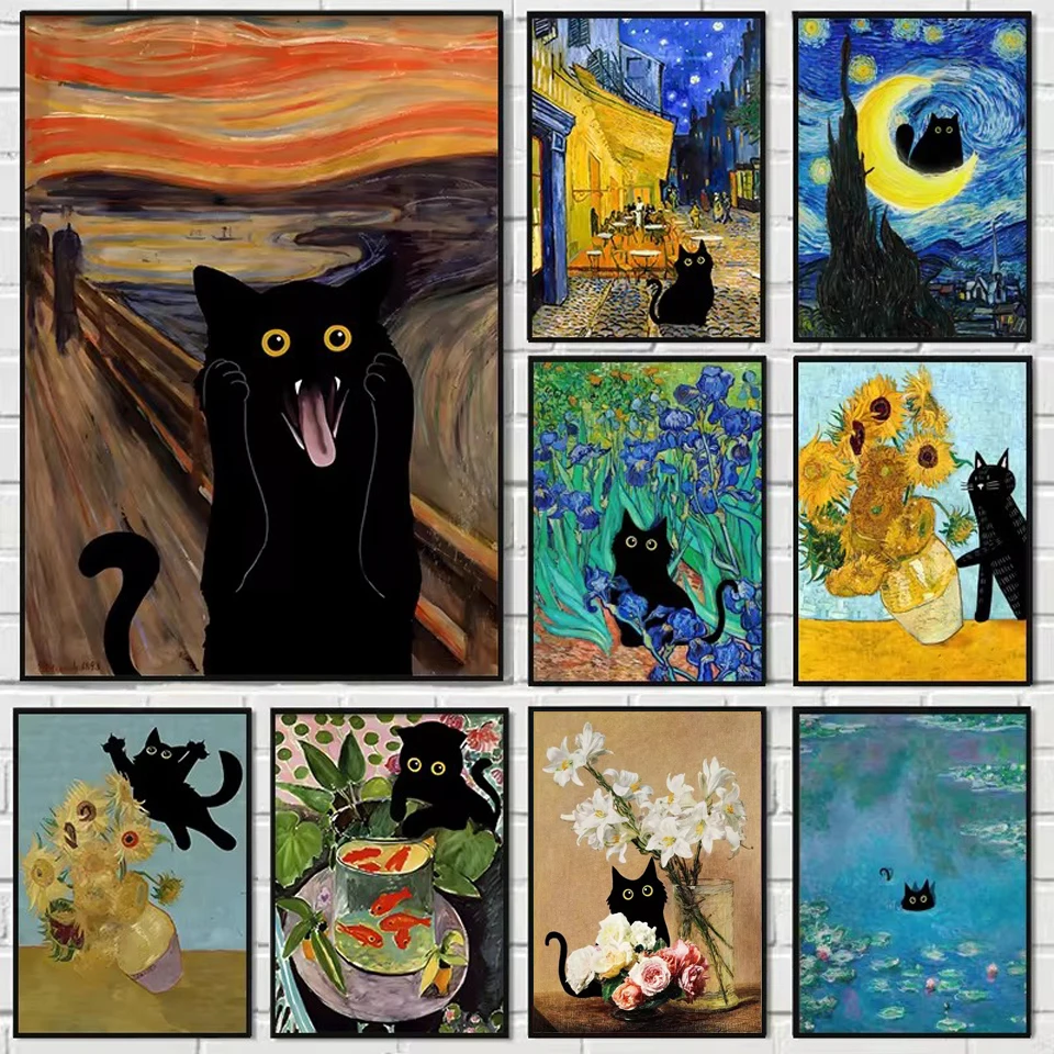 Алмазная картина вышивка крестиком забавное искусство Матисс Моне черный кот