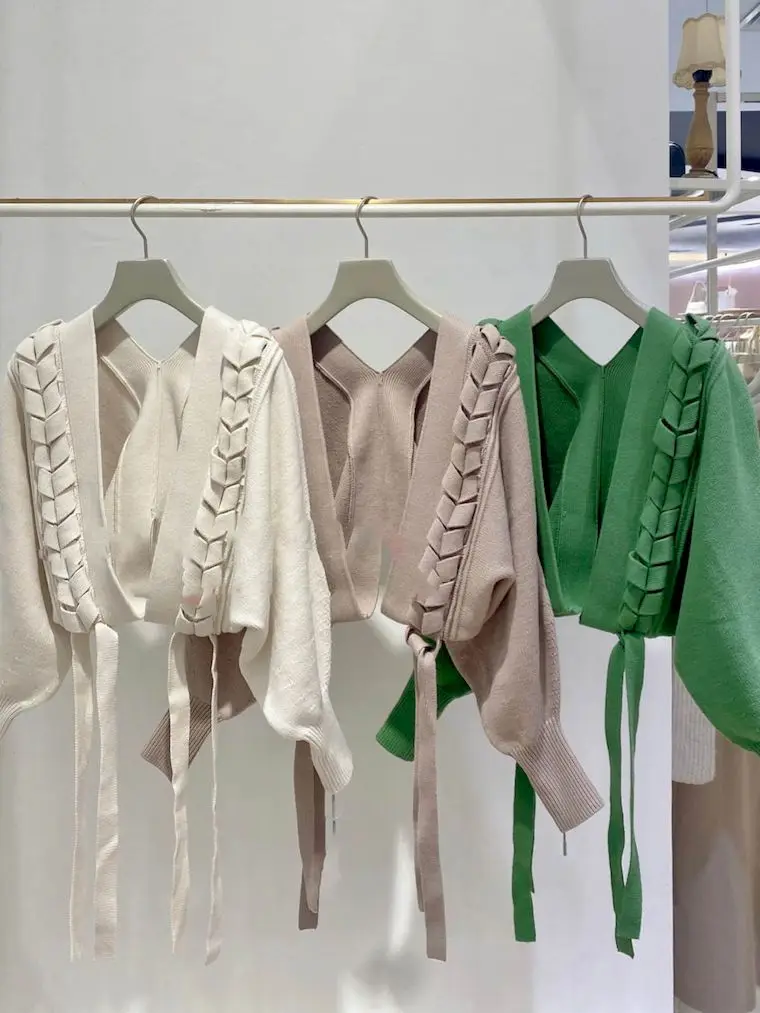 

Korea Fashion Cardigans Ladies Clothing Elegant Knitwears Batwing Sleeves Wheat Bow Sweaters Women Outwears Knitted Tops