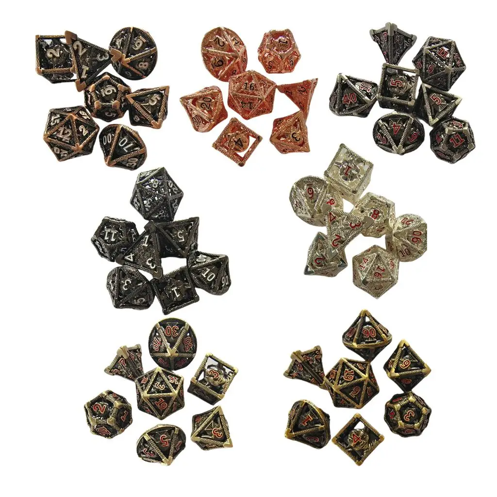 

7 Pieces Hollow Polyhedral Dice Set D4 D6 D8 D10 D% D12 D20 Role Playing Games D&D Dice Set for MTG Table Games RPG Board Games