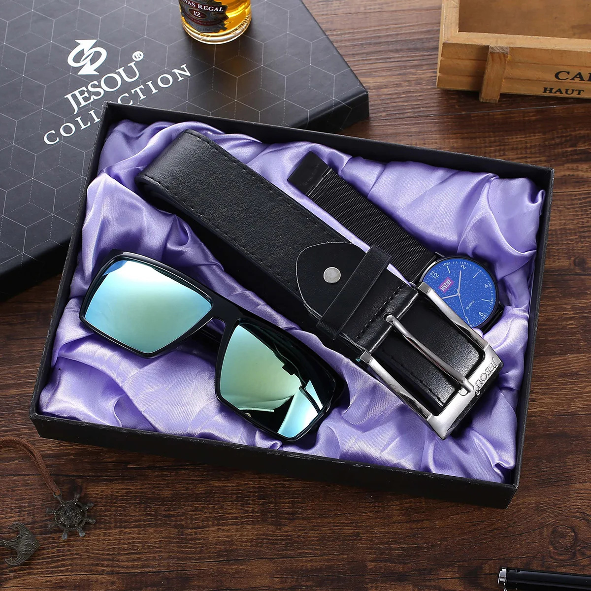 

Fashion creative boutique gift box glasses + belt + business all-match watch Father's Day Valentine's Day gift first choice