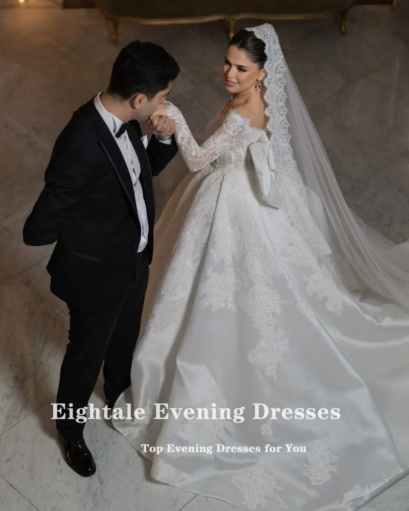 Eightale Элегантное свадебное платье в стиле бохо с открытыми плечами атласное