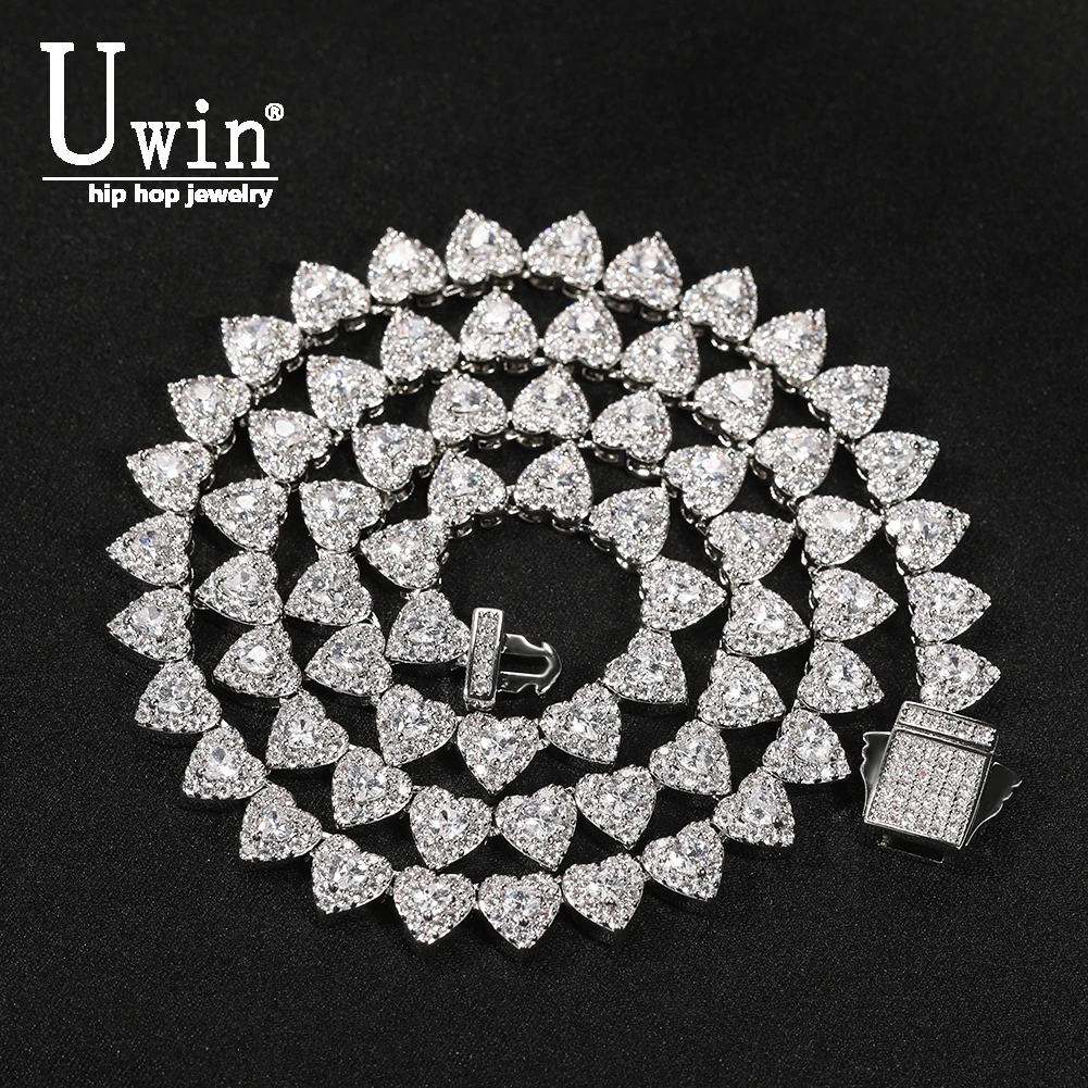 

Uwin 7mm Mini Heart Chain Iced Out Chain Bling CZ Necklace Luxurious Full Iced Out Cubic Zirconia Prong Setting Miami Choker