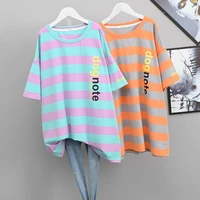 plus size striped t shirt womens short sleeve summer korean style loose ice silk half sleeve t shirt for women