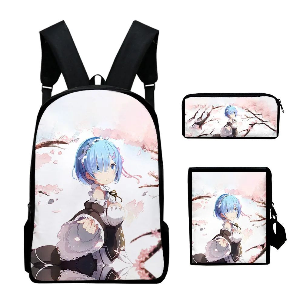 

Re:Life in a different world from zero 3D Print 3pcs/Set School Bags Laptop Daypack Backpack Inclined shoulder bag Pencil Case