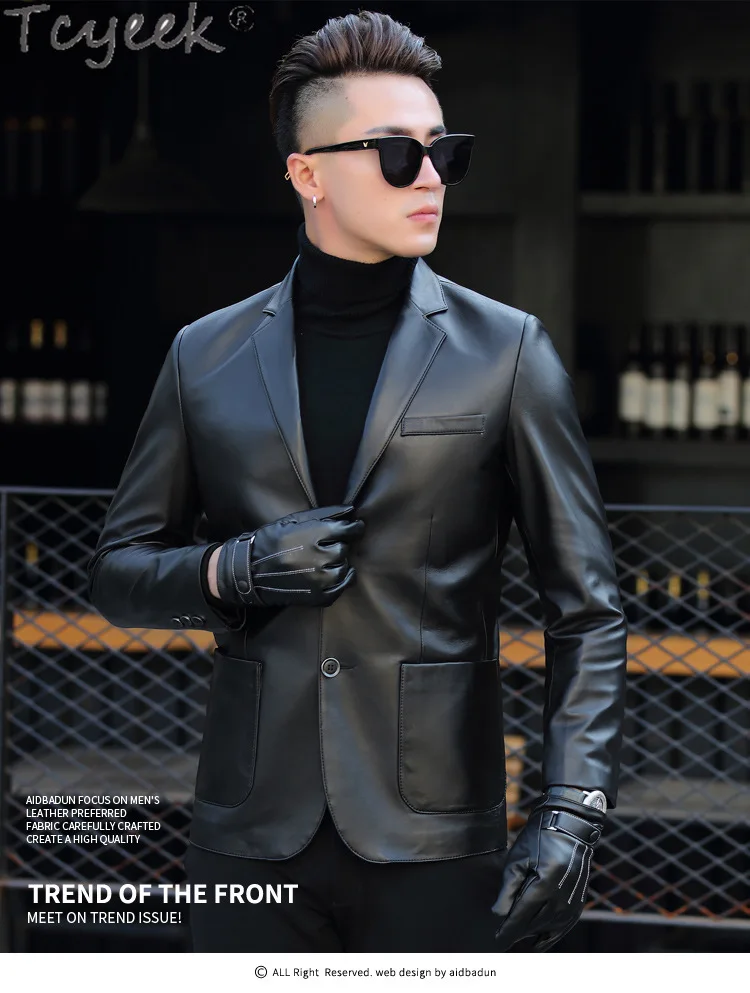 Tcyeek мужские куртки из натуральной кожи повседневная кожаная куртка пальто
