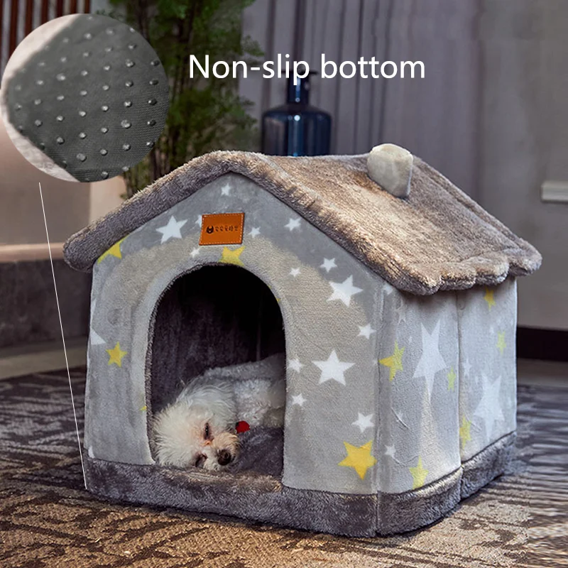 

Складная кровать-домик для собаки, коврик для маленьких и средних собак, кошек, зимняя теплая кровать для кошек, гнездо, товары для домашних животных, корзина для щенков, пещера, диван