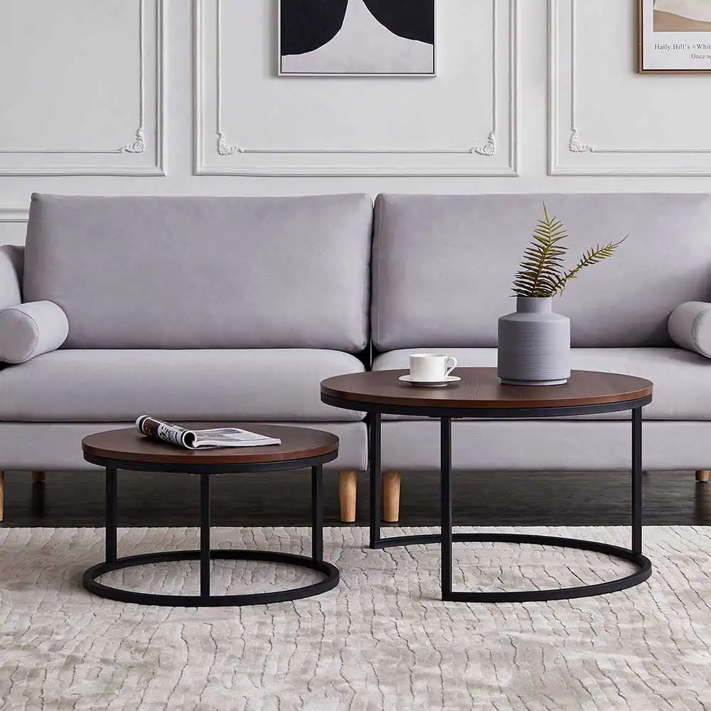 

Modern Round Nesting Coffee Accent Table for Living Room, Wooden & Black