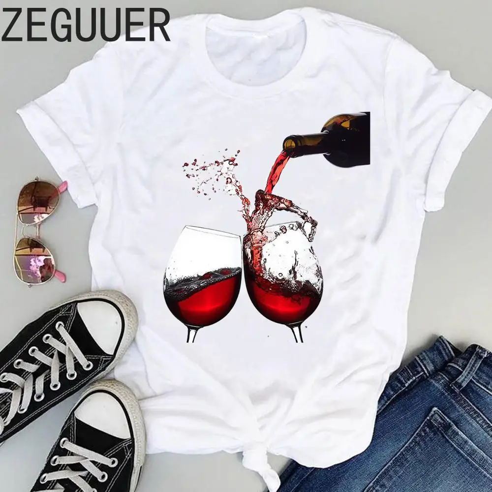 

Women Watercolor Wine 90s Happy Time Cute Sweet Summer Short Sleeve Fashion Print Lovely Clothes Tops Tees Tshirt T-Shirt