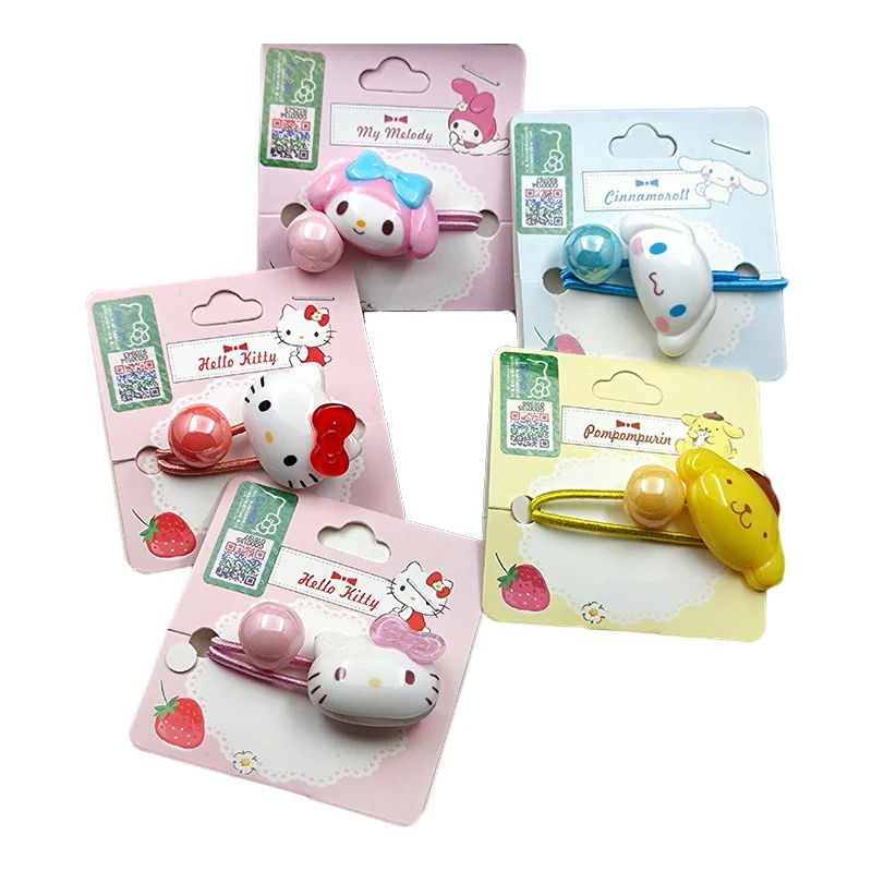 

Sanrioed Kawaii Hello Kittys Cute Hair Rope Rubber Band Girl Resin Head Rope Hair Accessories Hairpin Headwear Gift Children