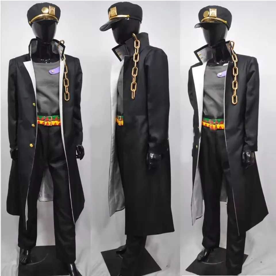 Фото В НАЛИЧИИ: Часть 3. Костюм для косплея Stardust Crusaders Куджо Джотаро (черная униформа) для тематической вечеринки на Хэллоуин №1