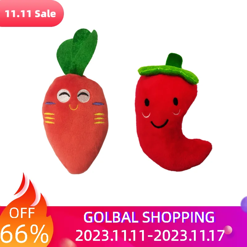 

2pcs/set Indoor Outdoor Interactive Dog Squeaky Toy Puppy Carrot Pepper Bite Resistant Chewing Pet Supplies Training Soft Plush