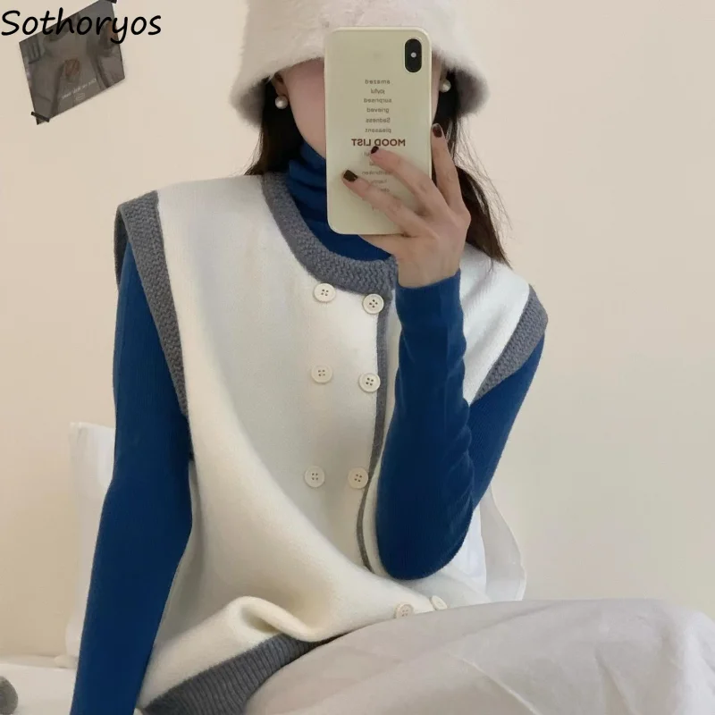 

Sweater Vests Women Design Creativity All-match Loose Autumn Panelled Simple Leisure Preppy Style Ulzzang Students Knitwear Chic