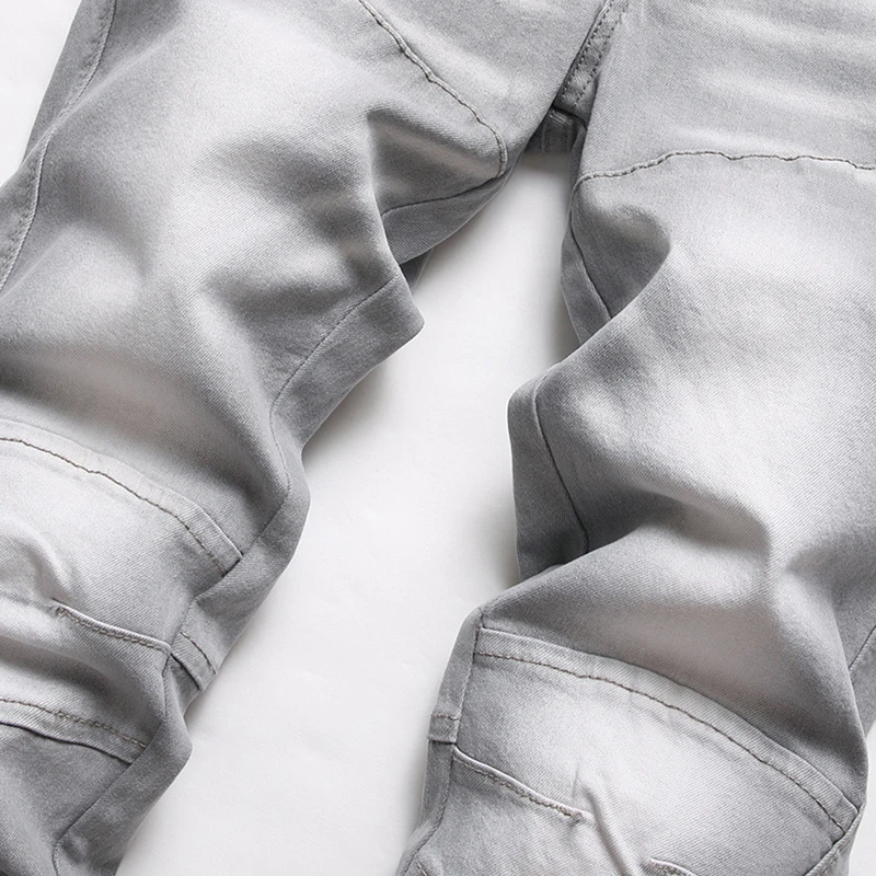 2023 New Skinny Denim Jeans New Style European American Street Fashion Stitching Gray Regular Fit Casual Stretch Men's Pants