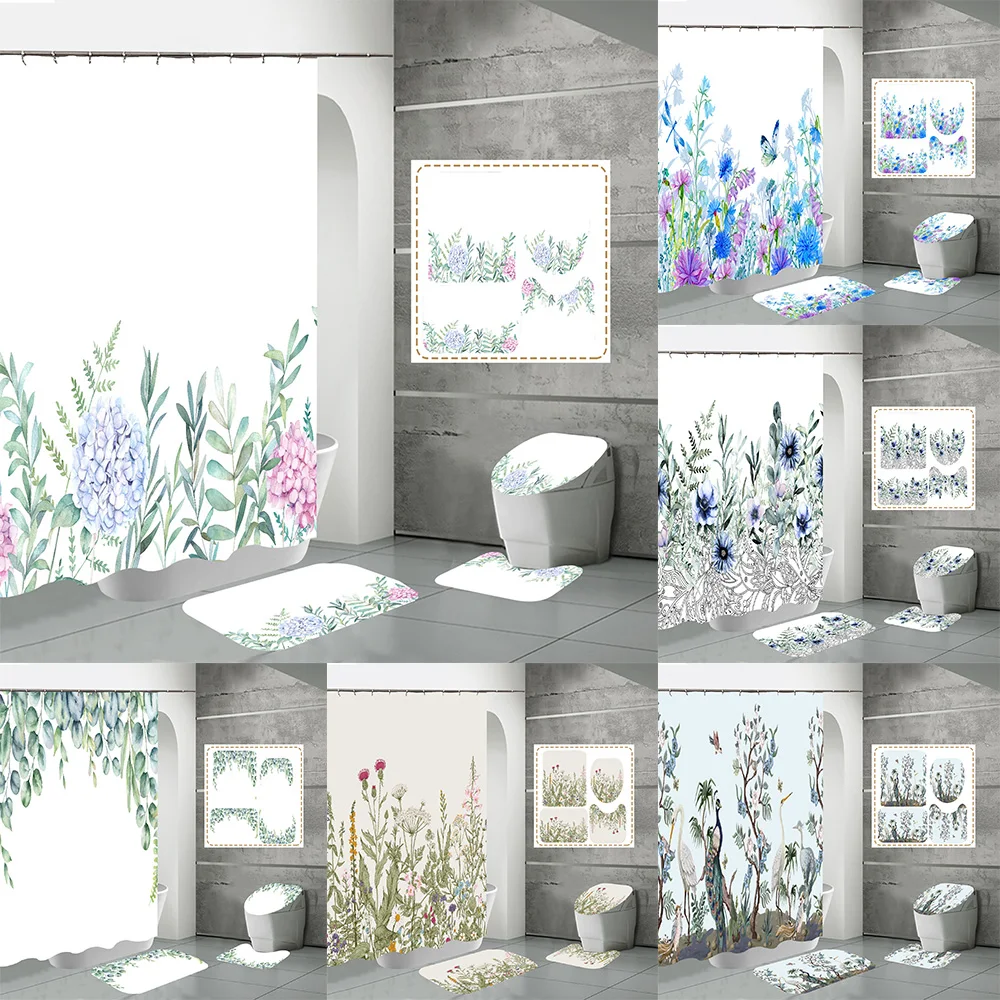 

Водонепроницаемые занавески для душа из полиэстера в виде лепестков растений и цветов для сада и дома, коврик для ванной комнаты, набор ковр...
