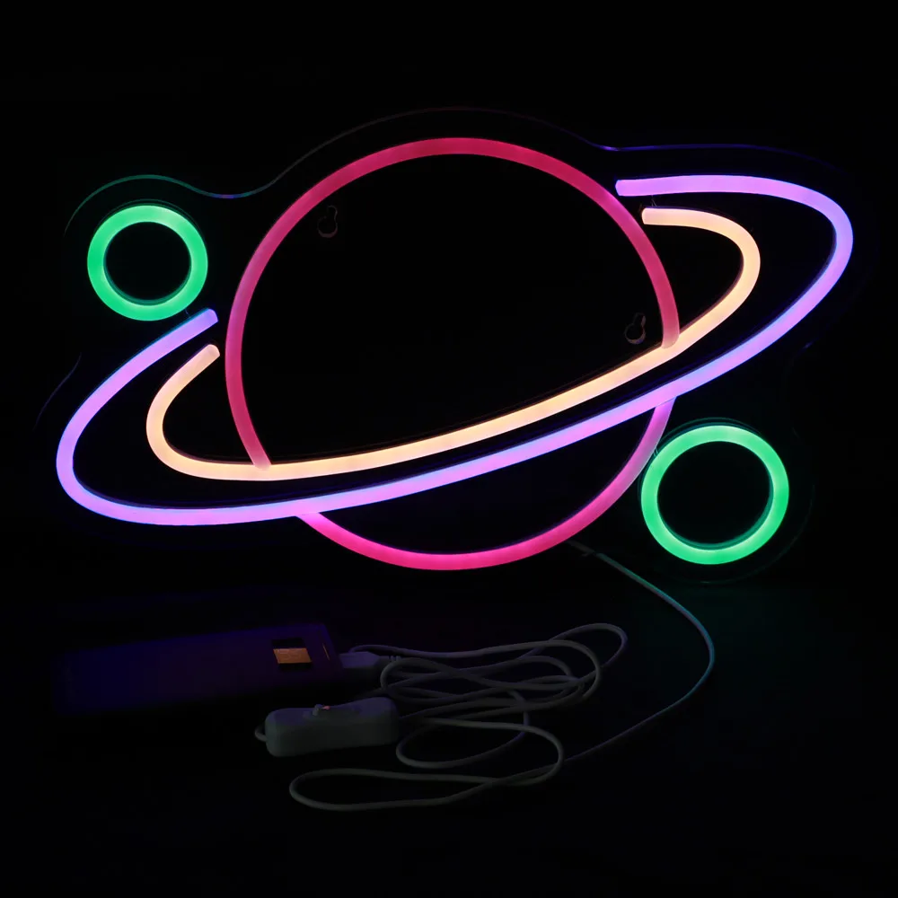 

Planet Shape LED Lights Neon Sign Home Wall Hanging Children's Room Decoration USB Powered Romantic Birthday Gifts Neon Lamp