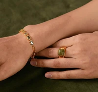 gradient green colorful gemstone retro bracelet for women ins trendy niche design simple romantic square pendant sweet bracelet