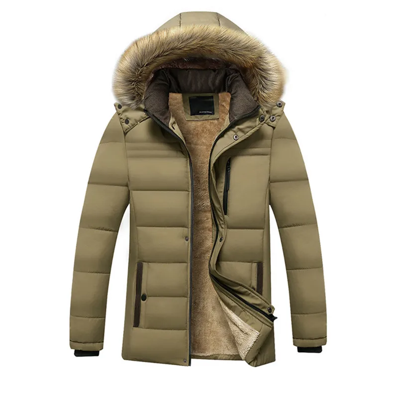 UHYTGF 2022 Winter Parkas Men's Coats Hooded Fur Collar Windproof Warm Jacket Male Thicken Fleece Casual Men Cotton Overcoat 130