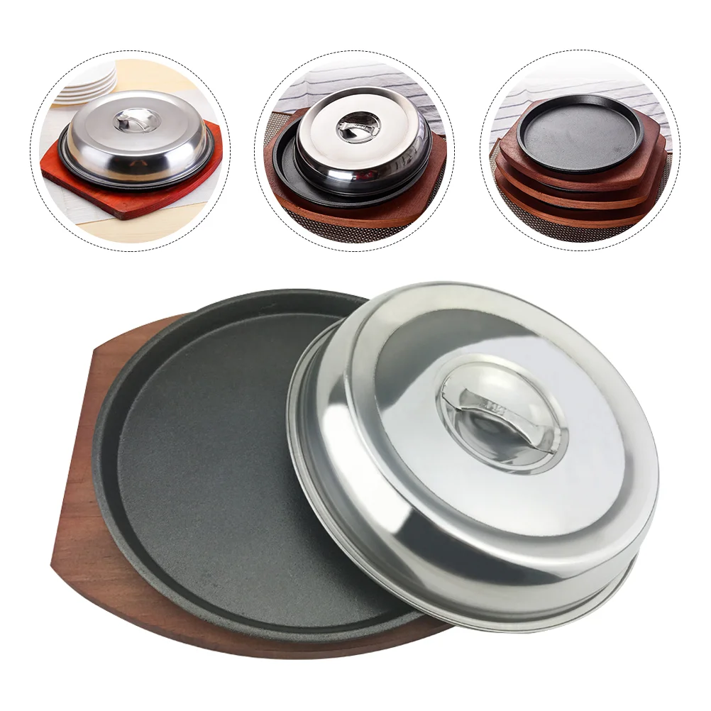 

Plate Steak Pan Grill Sizzling Fajita Skillet Iron Bbqset Server Griddle Cast Teppanyaki Board Stovetop Platter Serving Cover