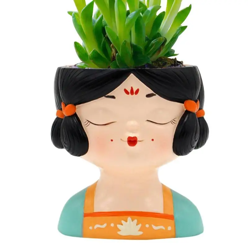 

Lady Head Planter Tang Dynasty Style Girl Head Flower Pot Decorative Planters Pots With Drainage Hole Resin Girl Statue Planters