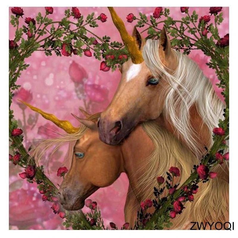 

Полноразмерная алмазная живопись, вышивка крестиком, лошадь, единорог, полная круглая бриллиантовая 5D Вышивка своими руками, Любовная гирл...
