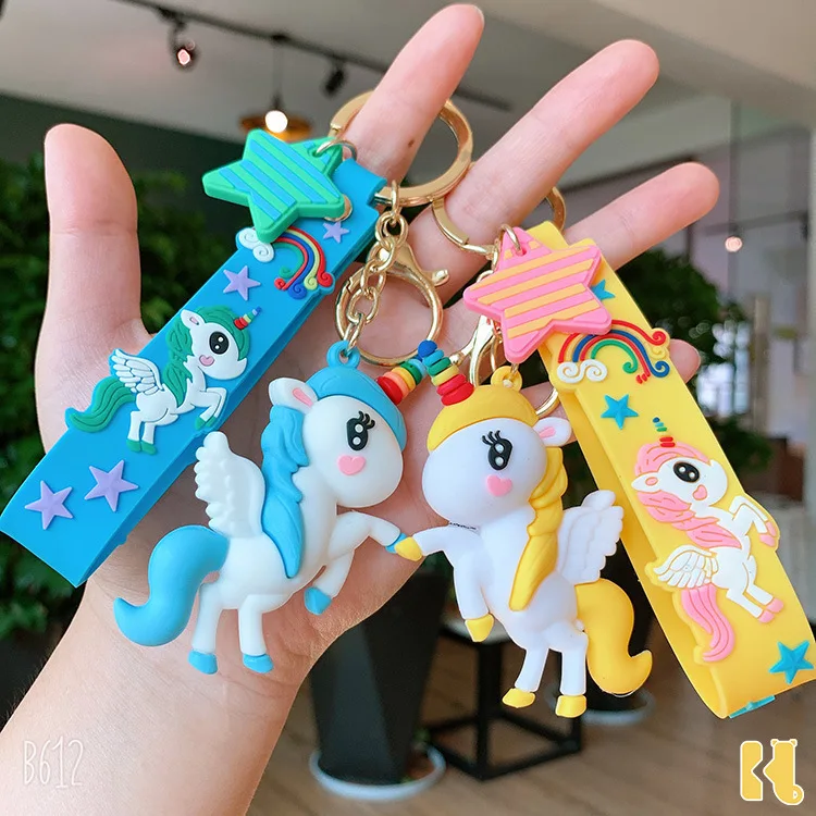 

4style Cute Silicone Big Unicorn Keychain Key Rings Holder Alloy Key Chain For Women Girls Best Gift