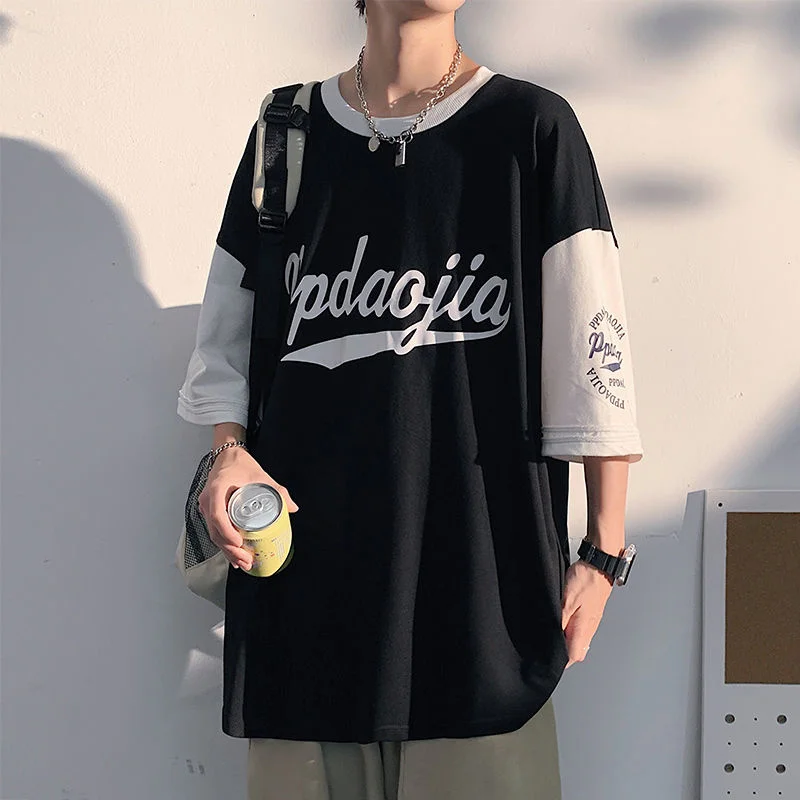 

NoEstaMal Harajuku Letter Print Men T Shirts 2022 Summer Splicing Short Sleeve Baseball Tshirt Male Fashion Oversize O Neck Tees