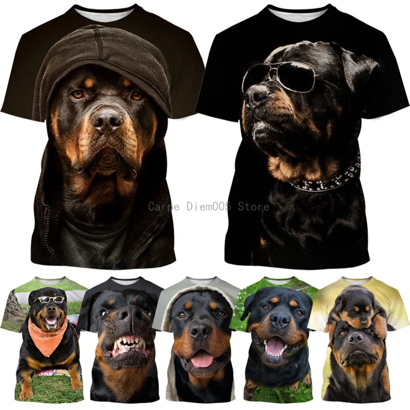 

Summer new 3D printing cute pet dog Rottweiler T-shirt casual funny personality street top fashion unisex short-sleeved shirt