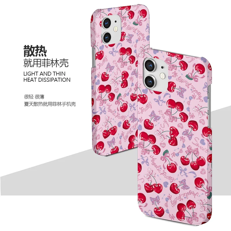 Cute Pink Cherry Glossy Phone Case for IPhone 13 12 11 Pro Max 8 7 Plus X XR XS MAX Case Half Pack All Inclusive Phone Cover