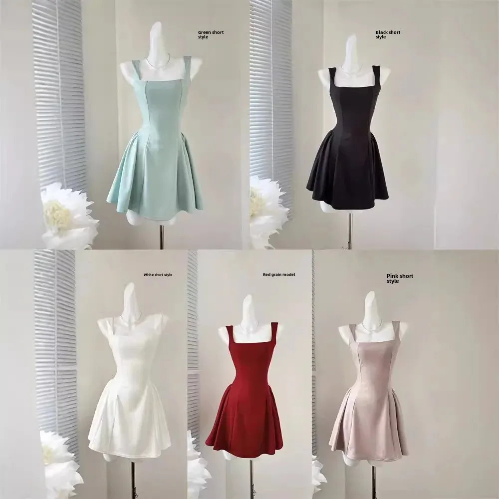 Temple Mansion Платье-майка во французском стиле с тысячей талии Зеленое укороченное