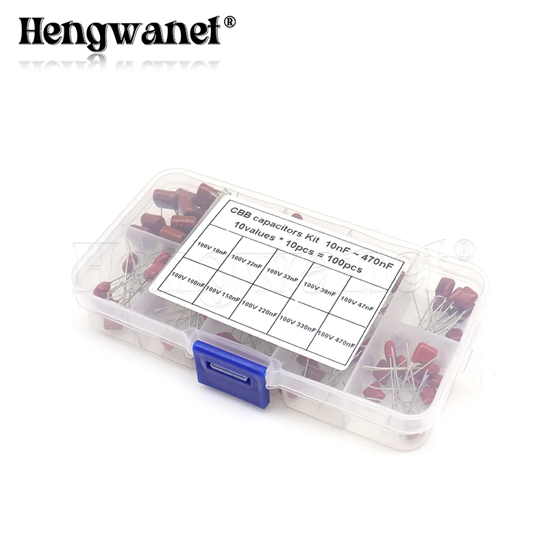 

100PCS 10nF~470nF Metallized Polyester Film Capacitors Assortment Kit High precision and stability samples CBB capacitor set