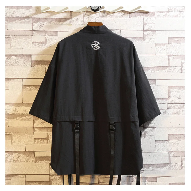 Японская мода мужские Taoist халаты Techwear Повседневный Кардиган с коротким рукавом