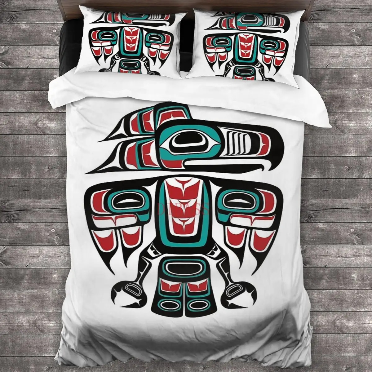 

Haida Tlingit Native Raven Totem Soft Microfiber Comforter Set with 2 Pillowcase Quilt Cover With Zipper Closure