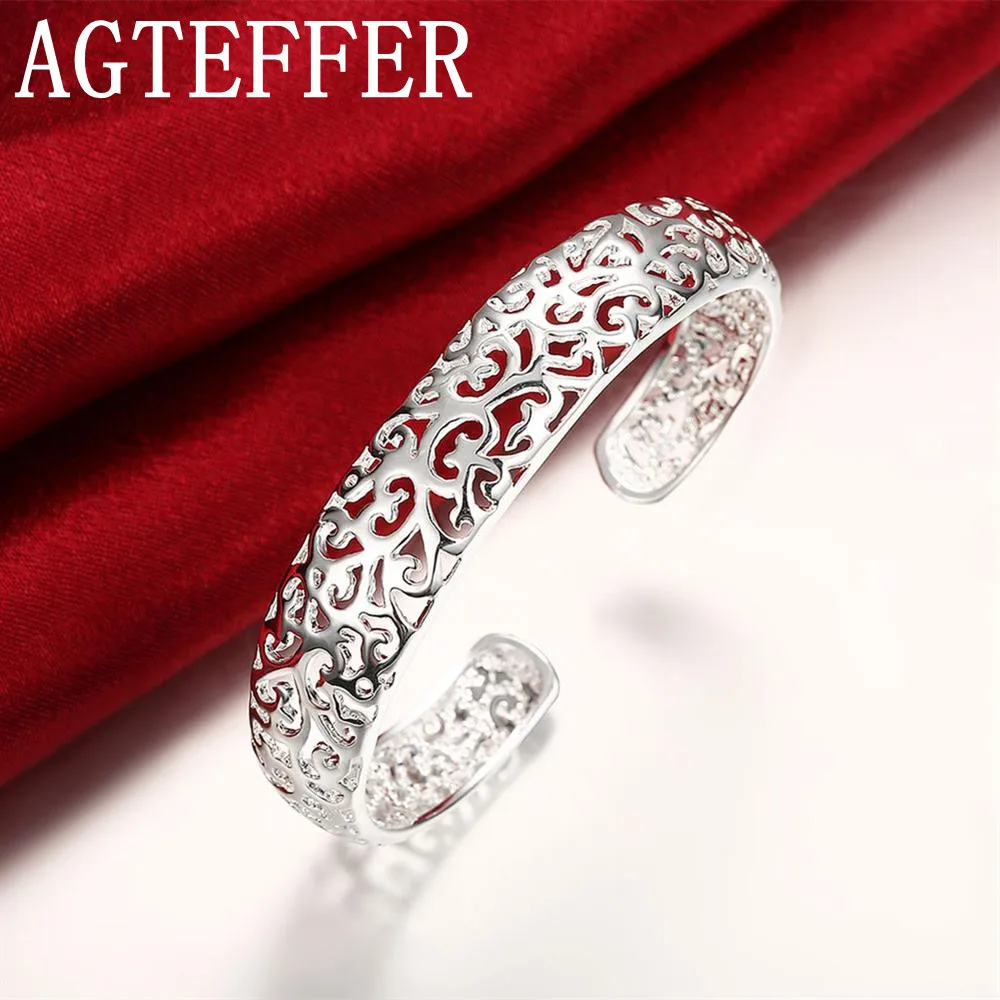 

Fine 925 Sterling Silver Hollow pattern bangles Bracelets for Women adjustable Fashion luxury Jewelry wedding Party lady Gift