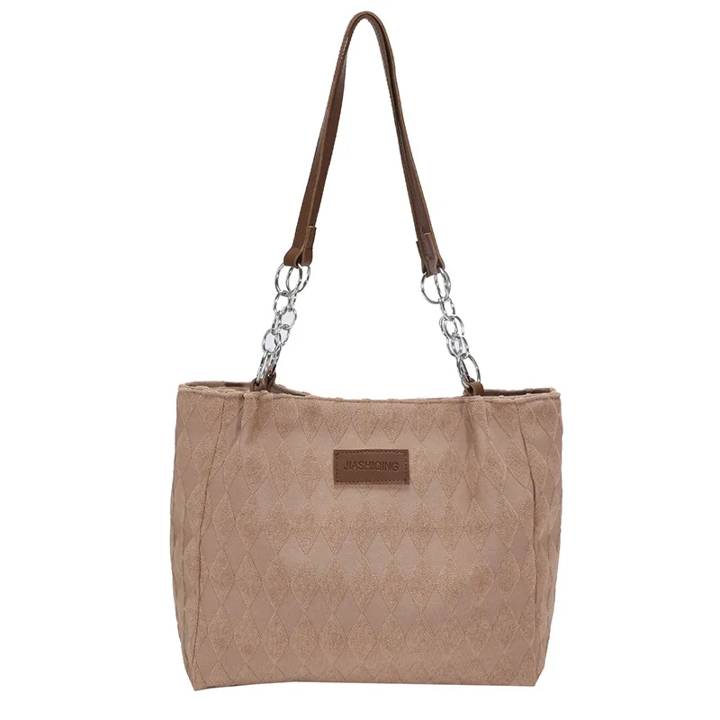 Purses and Handbags for Women Checked Bag Khaki Large Capacity Bag Fashion Simple Canvas ShouldBag New Design Handbag Campus