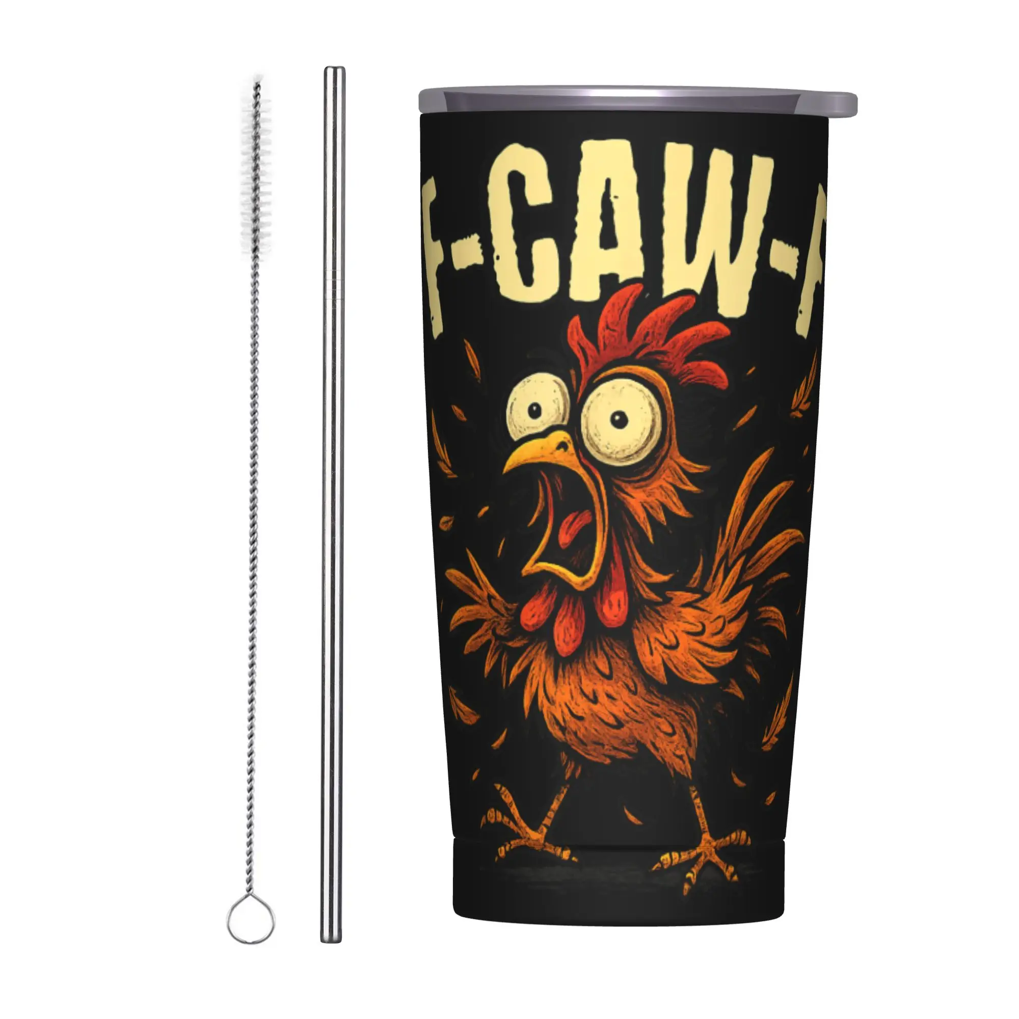 Фото Термокружка F-Caw-F Chicken FCAWF с вакуумной изоляцией, 20 унций, с двойными стенками, защита от проливания, с крышкой и соломинкой, бутылка-стакан №1