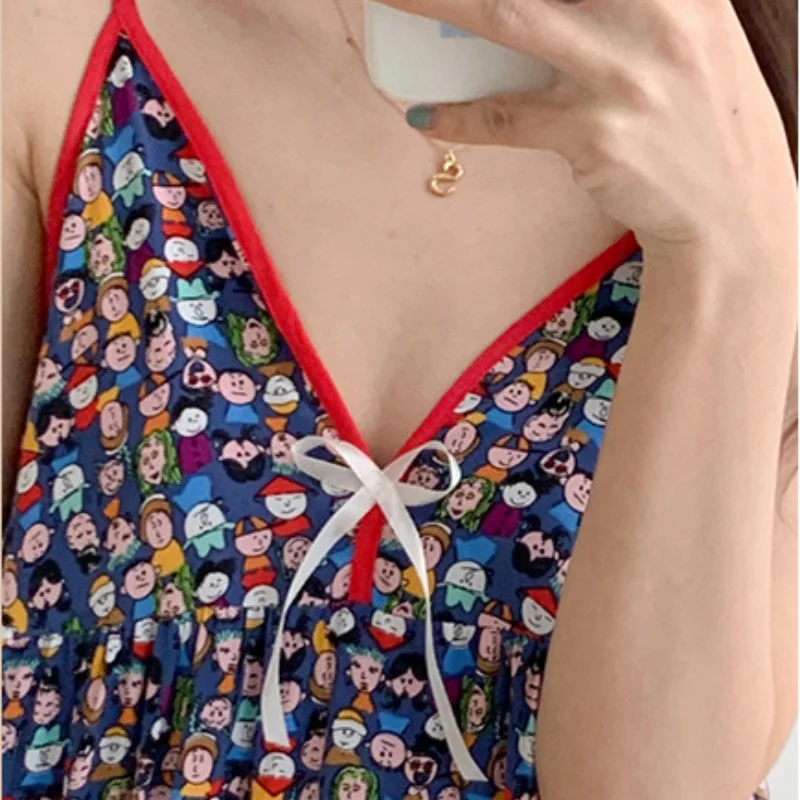 Young Women Nightgown V-neck Low-Cut Sexy  Lady Wear Girlfriends Clothes Outside Middle Skirt Breathable  Summer Halter Dresses