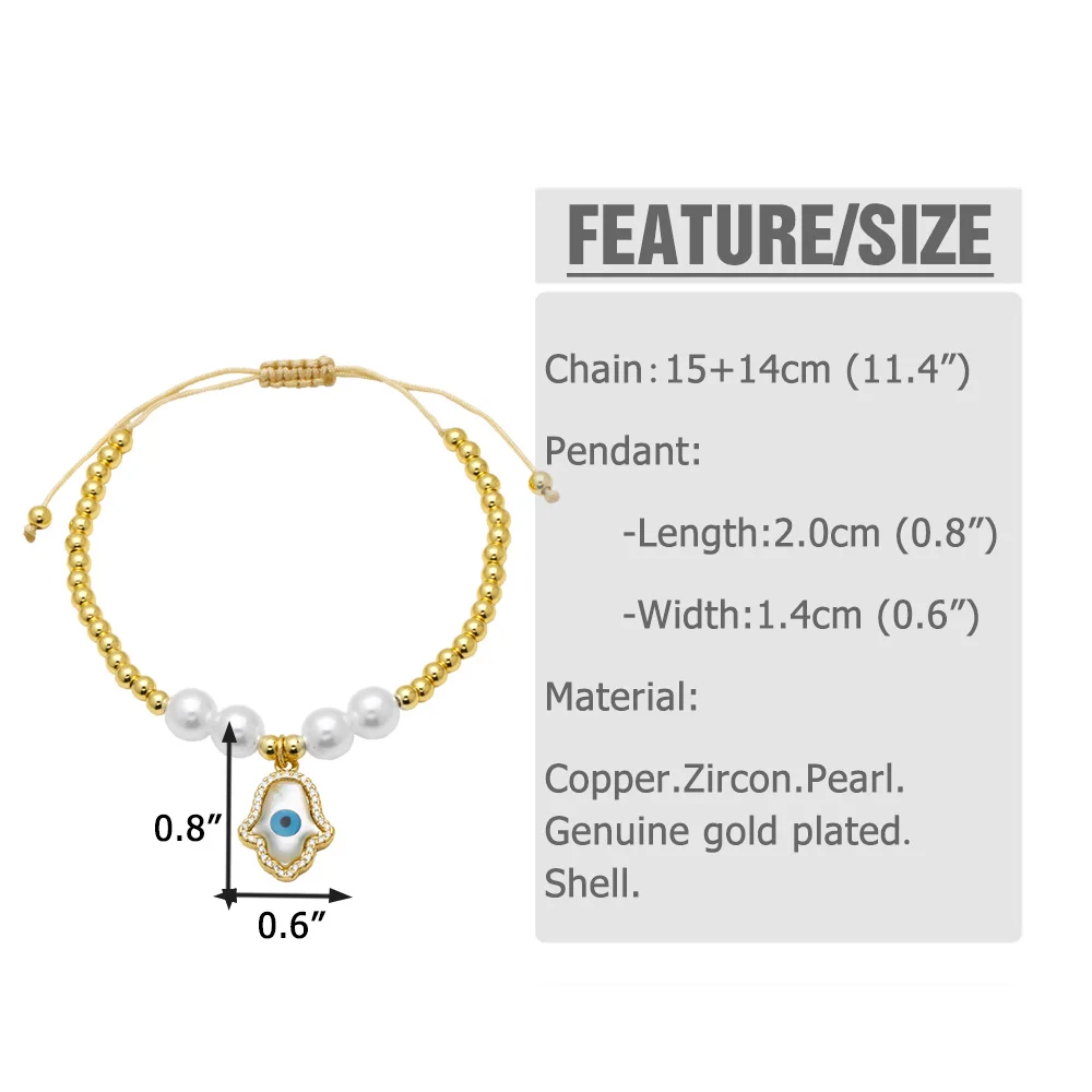 Цепочка Из Бисера браслеты от сглаза для женщин CZ кристалл синий глаз турецкие