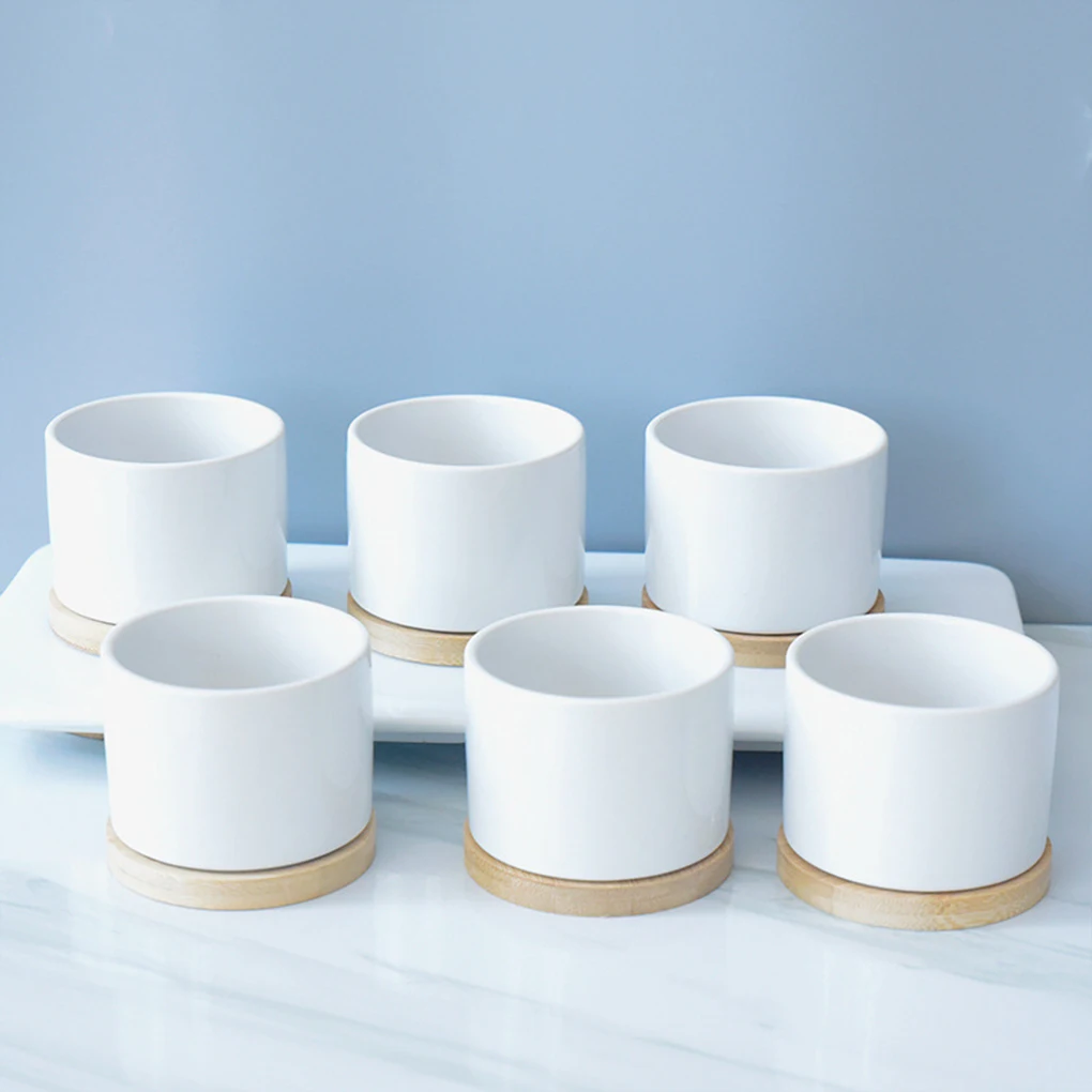 

Ceramic Plant Pot Indoor Outdoor Planter Bamboo Base Holder Flowerpot