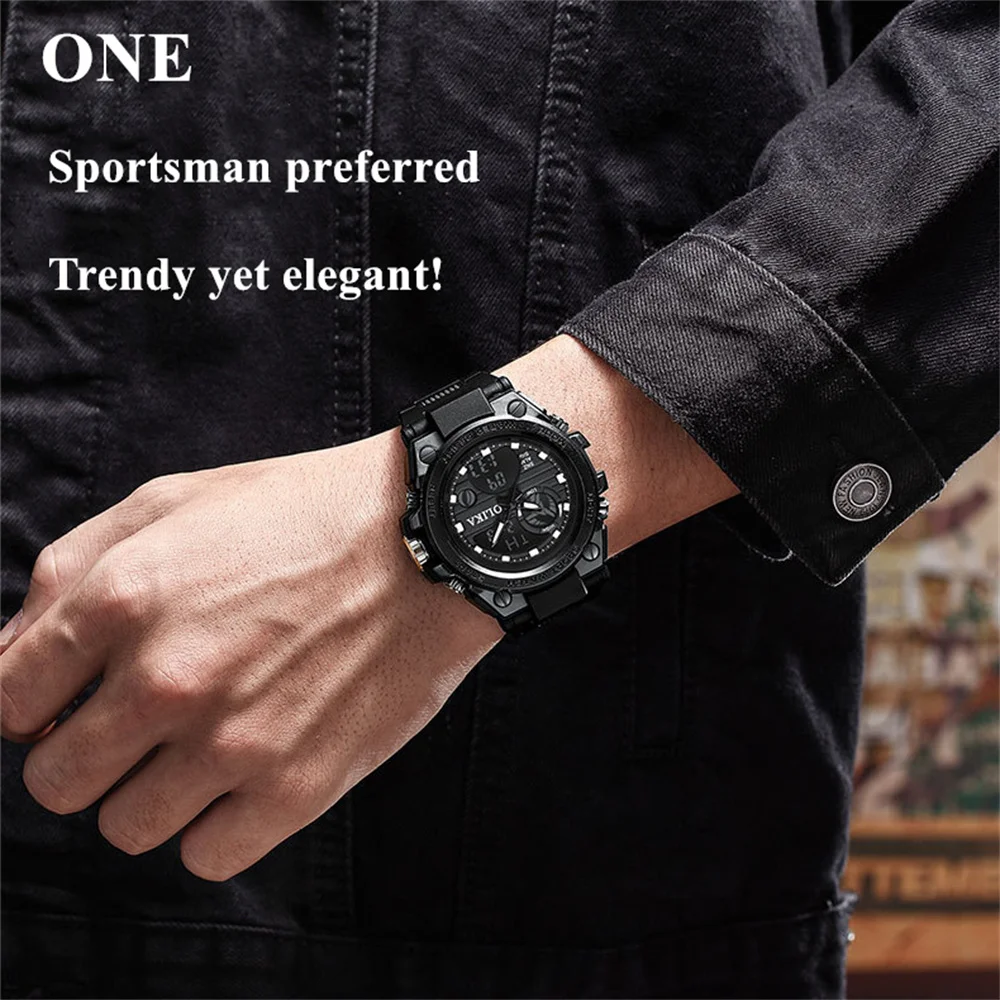 

Часы QSCY OLILKA Мужские кварцевые противоударные, студенческие водонепроницаемые электронные, с двойным дисплеем, для занятий спортом на открытом воздухе