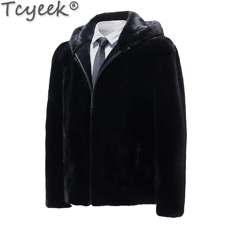 Короткая шуба Tcyeek из натурального цельного меха норки черная зимняя теплая